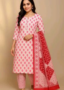 Cotton 3 Dupatta Set,1 Cord Set,1 Kurti