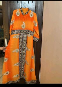 Orange Embellished Kurta Set
