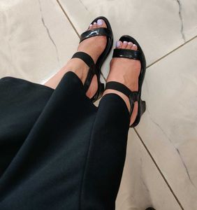 Black Patent Ankle Strap Sandals