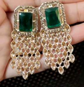 Green Stone Earrings Golden