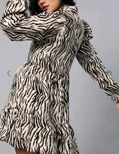 Beige Dress emerged with Animal print style