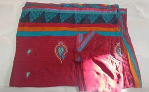 Maroon Embroidered Saree with Blouse
