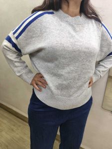 Grey Striped Sleeve Winter Top