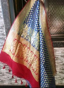 Elegant Blue Banarasi Saree With Blouse