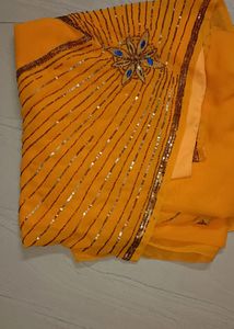 Mango Yellow Saree With Stitched Blouse