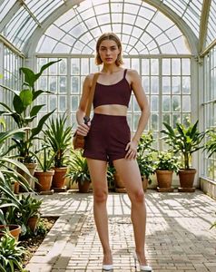 Sleeveless Ribbed Wine Crop Cami Top with Short