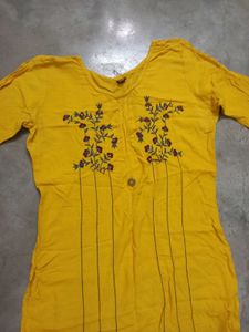 Yellow Embroidered Kurti - XL