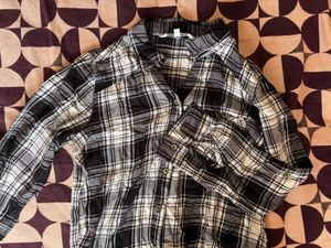 Black &amp; White Plaid Tie-Front Shirt