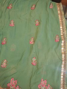 Bottle Green with pink Patch Work Saree+blouse