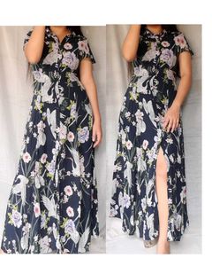ZARA  Floral Crane Print Maxi Dress