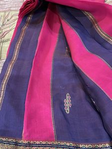 Pink &amp; Blue Slik Saree