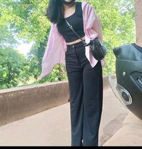 KOTTY Women Regular Fit Black Wide Leg Trousers