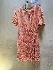 H&amp;m Orange Floral Rape On Tie Dress