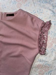 Mauve Fringe Sleeve Sheath Dress