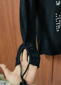 Black V-Neck Embellished T.Shirt