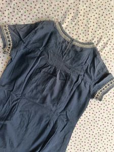 Blue Embroidered Denim Top Dress