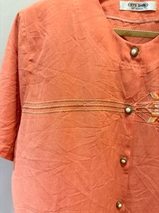 Vintage Coral Embroidered Top