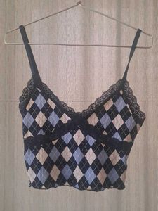 Navy Blue and White Lace H&amp;M Cami Top