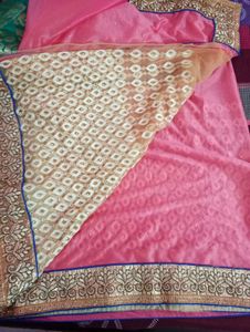 Elegant Pink And Golden Saree