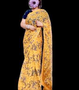 Floral Yellow Classy Pure Chiffon Saree