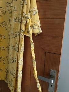 Yellow Coller A Line Dress With Attached Belt
