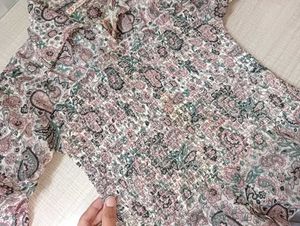 Paisley Print Smocked Blouse Top