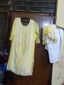 Yellow Embroidered Kurta Set Combo