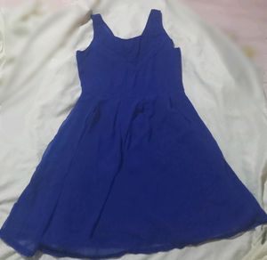 Knee Length Royal Blue Frock(Polyester)Comfort