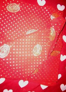 Red &amp; Gold Print Fabric Rajput Dress Material