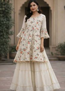 Floral Print Layered sharara Set