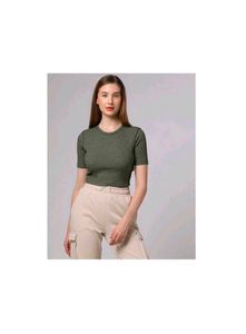 Olive Green Ribbed Crop Top