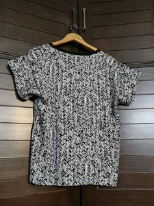 Mango Women Black White Printed Top