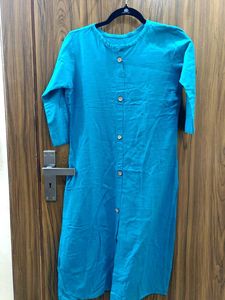 Vibrant Teal Linen Blend Button-Down Tunic