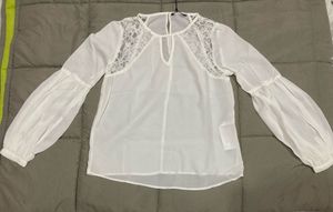 ONLY Women White Solid LaceInsert Top