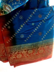 Elegant Blue Embroidered Saree