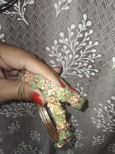 Green &amp; Gold Beaded Bangles