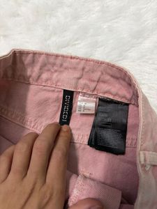 H&amp;M Pink Denim Distressed Skirt