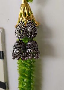Oxidized Silver Jhumka Earrings