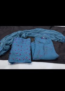 Blue Printed Cotton Suit