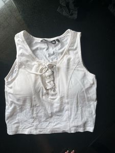 Stylish White Lace-Up Crop Top by NUON
