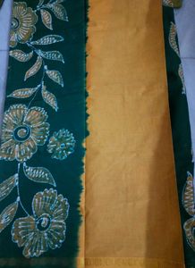 Beautiful Green Floral Pure Cotton Batik Saree