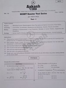 Aakash Institute NEET NCERT Booster Test Series (8 Part Syllabus Tests) 720 marks Mock Test Papers (pdf solutions available)