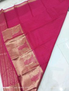 Elegant Pink Saree with Gold Border organza Check