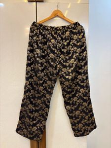 Floral Print Black And Golden Cord Set