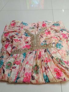 Sandal pink green Floral Flared gown..
