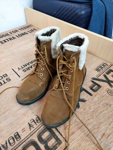 Brown Faux Suede Winter Boots