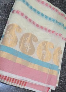 Cream Soft Tissue Saree[No Blouse]