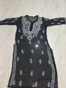White And Black Chikankari Kurti