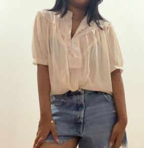 Myntra LaAimee Cream Sheer Mandarin Collar Top