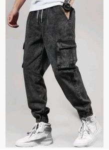 Stylish Black Denim Cargo Joggers
